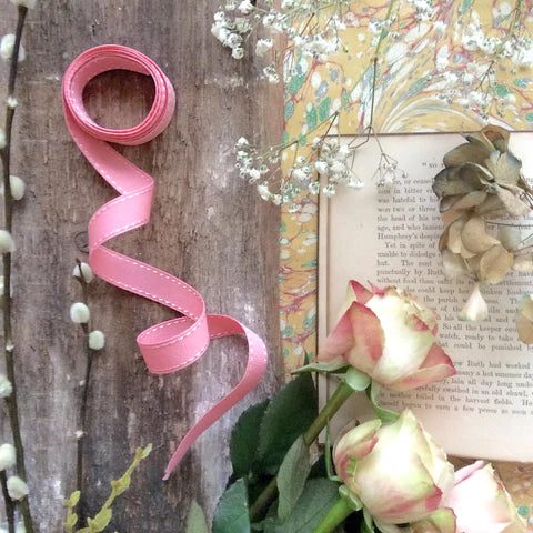 Baby pink stitched wide ribbon
