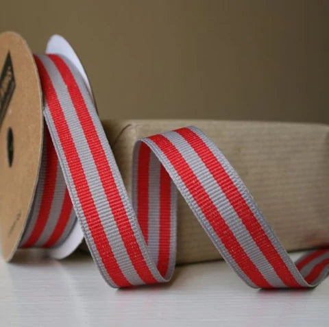 Red and grey stripe ribbon